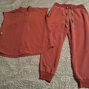 Figs Dark Cherry Limited Edition-small rafaela top & med petite zamora joggers.